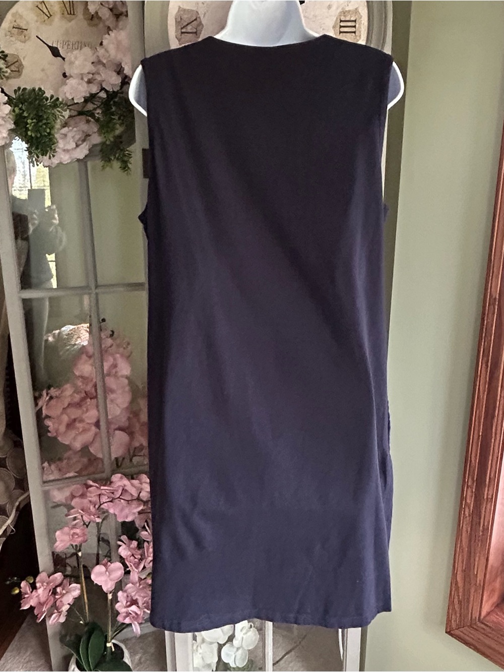 LANDS’ END Cotton Sleeveless Navy Dress Coverup Embroidered Pockets Size L - Picture 4 of 7